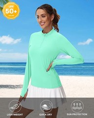 Women’sLong Sleeve UPF 50+ Sun Protection 1/4 Zip Shirt Hiking Athletic Top