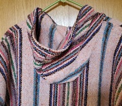 Baja Joe Poncho Hoodie Size Large Pink Multicolor Woven Mexican Baja Pullover