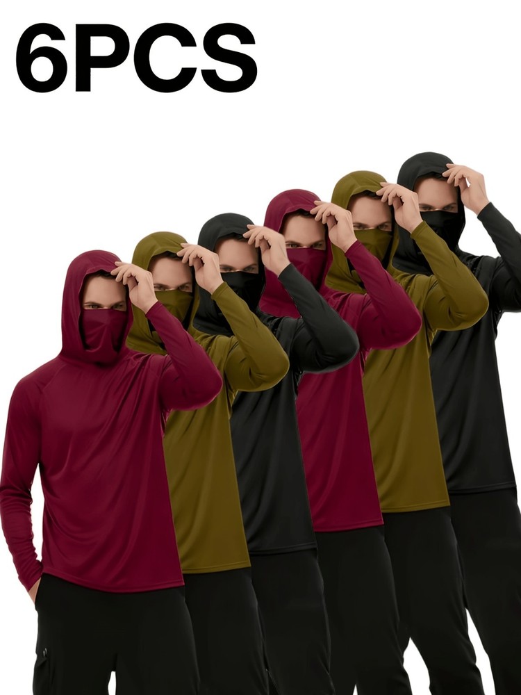 6pc Men’s Hoodie Set Built In Mask Lightweight Quick Dry Breathable Fashion