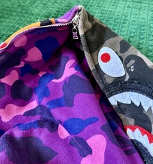 BAPE Split Camo Tiger Shark Full Zip Hoodie Purple Green Size M Broken Zipper