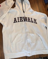 90s/Y2K Airwalk Full Zip Pin Stripe Hoodie Letter Spell Out Flip Phone Pocket L