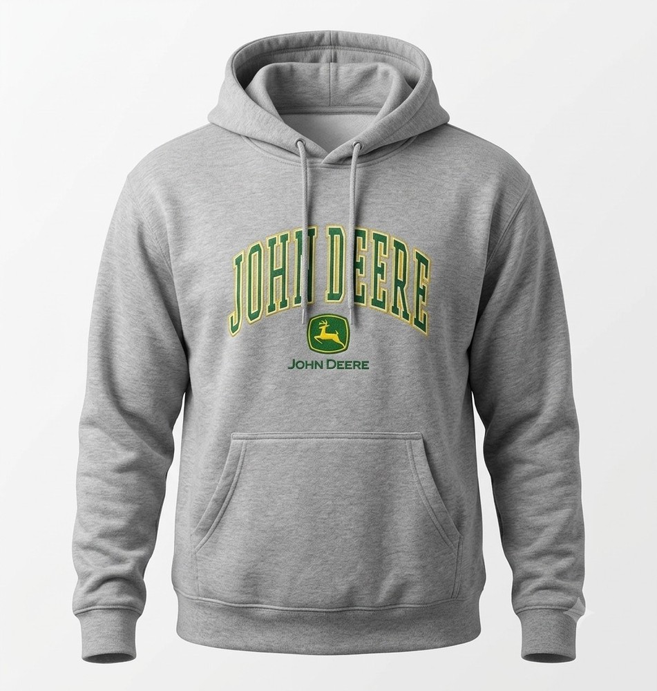 John Deere Men’s Gray Logo Pullover Pouch Pocket Heavyweight Hoodie. Size XXL