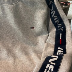 Tommy Jeans Mens M Gray Sweatshirt Logo Tape Sleeve Crewneck Tommy Hilfiger