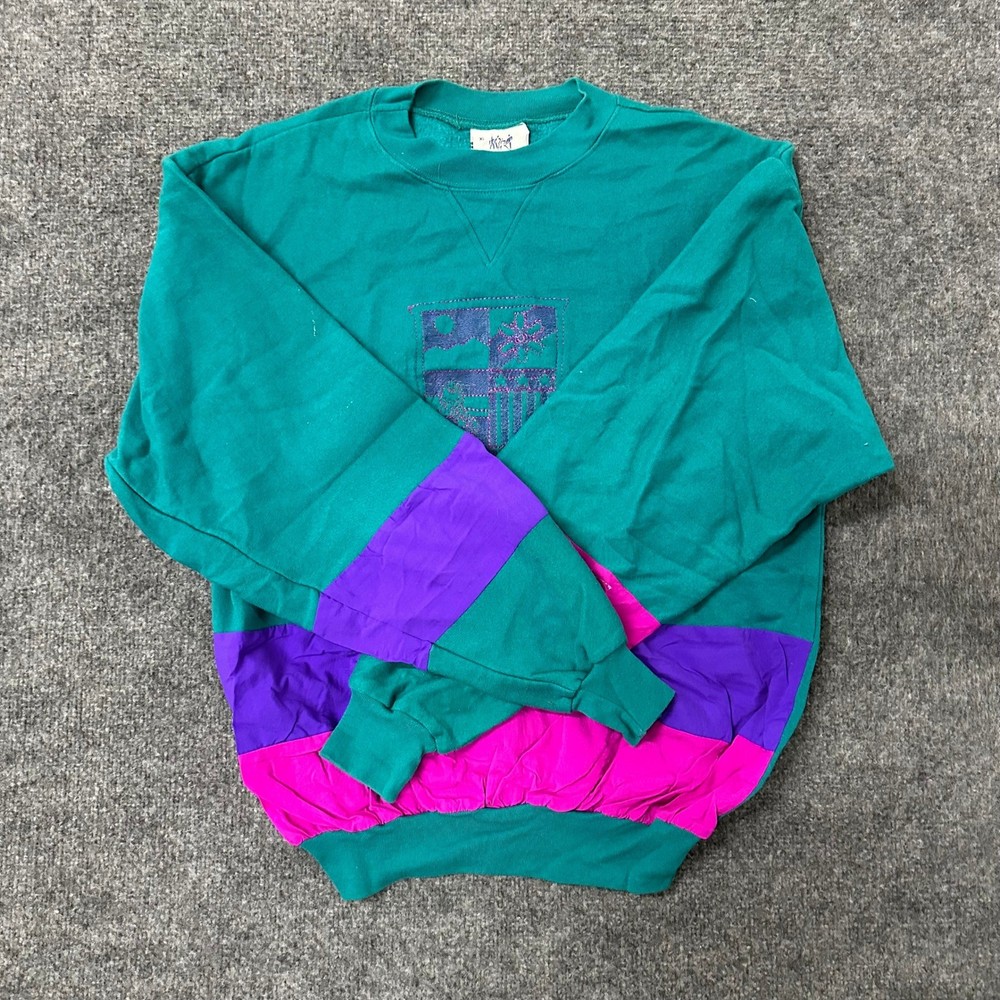 Diport-USA Sweatshirt Mens XL Teal Pink Purple Colorblock Bryce Resort Vintage