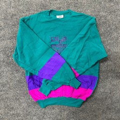 Diport-USA Sweatshirt Mens XL Teal Pink Purple Colorblock Bryce Resort Vintage