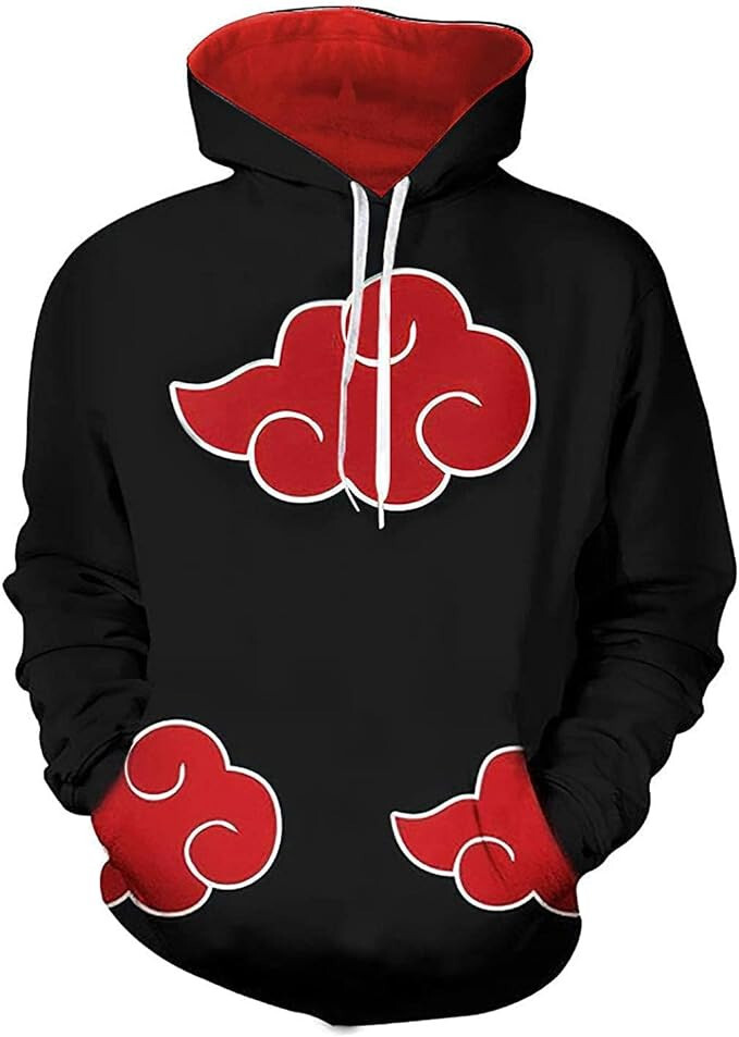 Anime Naruto Akatsuki Cloud Hoodie Sweatshirt Pull-Over Sweater Shirt w/Hood BLK