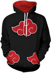 Anime Naruto Akatsuki Cloud Hoodie Sweatshirt Pull-Over Sweater Shirt w/Hood BLK