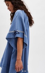 Free People Astoria Sweatshirt Square Neck Wide Short Sleeves Slouchy Blue S NEW