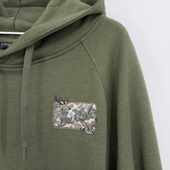 BURLEBO Men’s Midweight Fleece Hoodie Sweatshirt XL Olive Green Hunting Deer