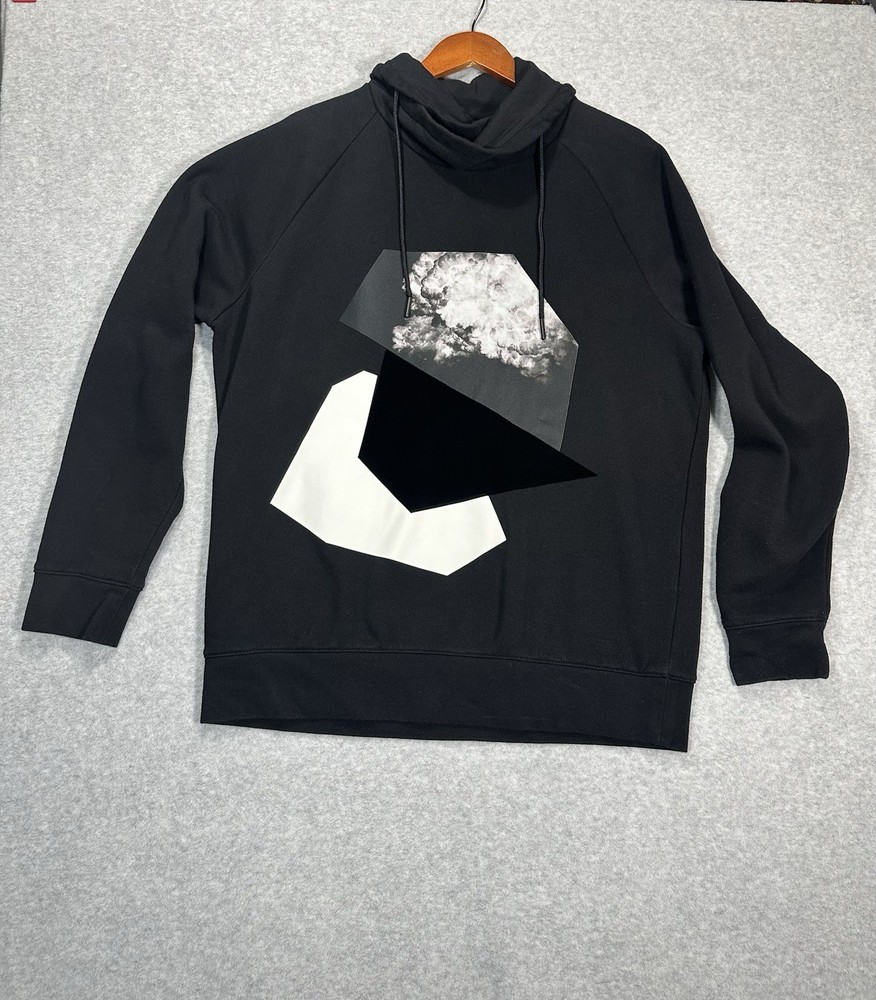 H&M Men’s Black & White Cloud Graphic Sweatshirt Hoodie Funnel Neck Sz Large