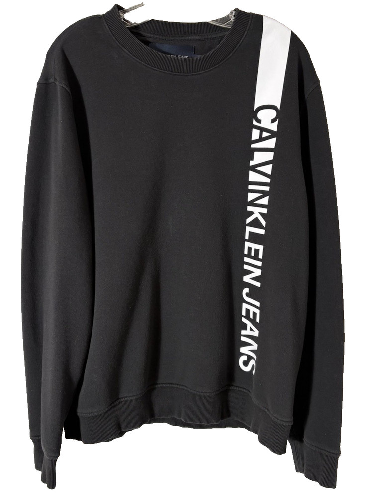 Calvin Klein Jeans Men’s Black Sweatshirt White Spell-Out Long Sleeve Cotton Lg