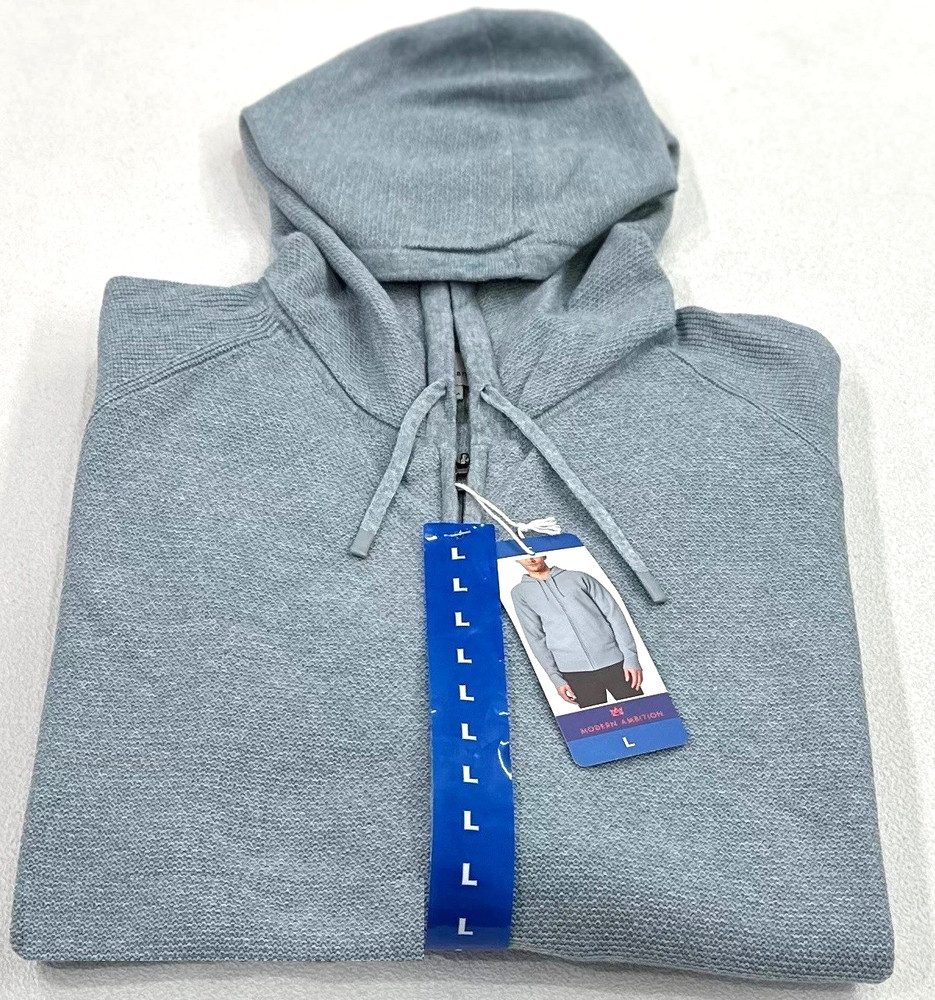 MODERN AMBITION – BRAND NEW MEN’S LARGE FULL ZIP HOODIE SWEATSHIRT, LIGHT BLUE