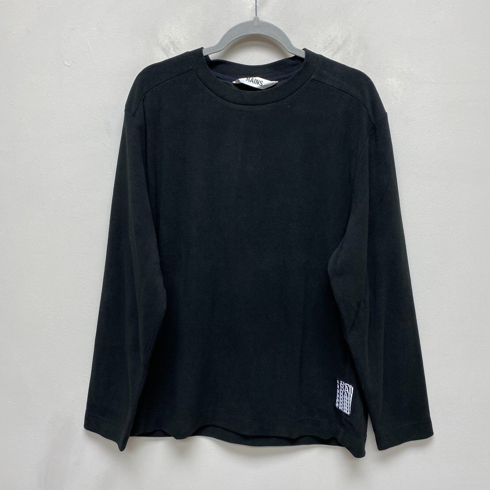 Rains Black Polyester Solid Crew Neck Raglan Pullover Fleece Sweatshirt L $95