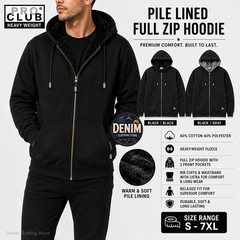 Pro Club Pile Full Zip Up Hoodie Heavyweight Thick Jacket Sweatshirts Size S-5XL