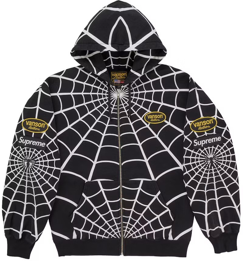 Supreme Vanson Leathers Spider-Man Zip Up Hooded Sweatshirt – Size Large