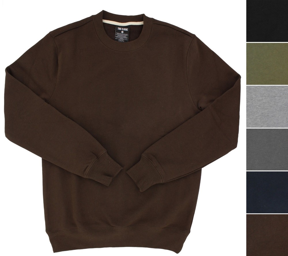 True Classic Men’s Basic Sweatshirt Crew Neck Long Sleeve Fleece, Ribbed Cuffs