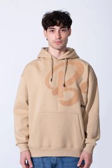 Men’s Beige Pullover Hoodie Graphic Logo Sweatshirt Casual Streetwear Kangaroo