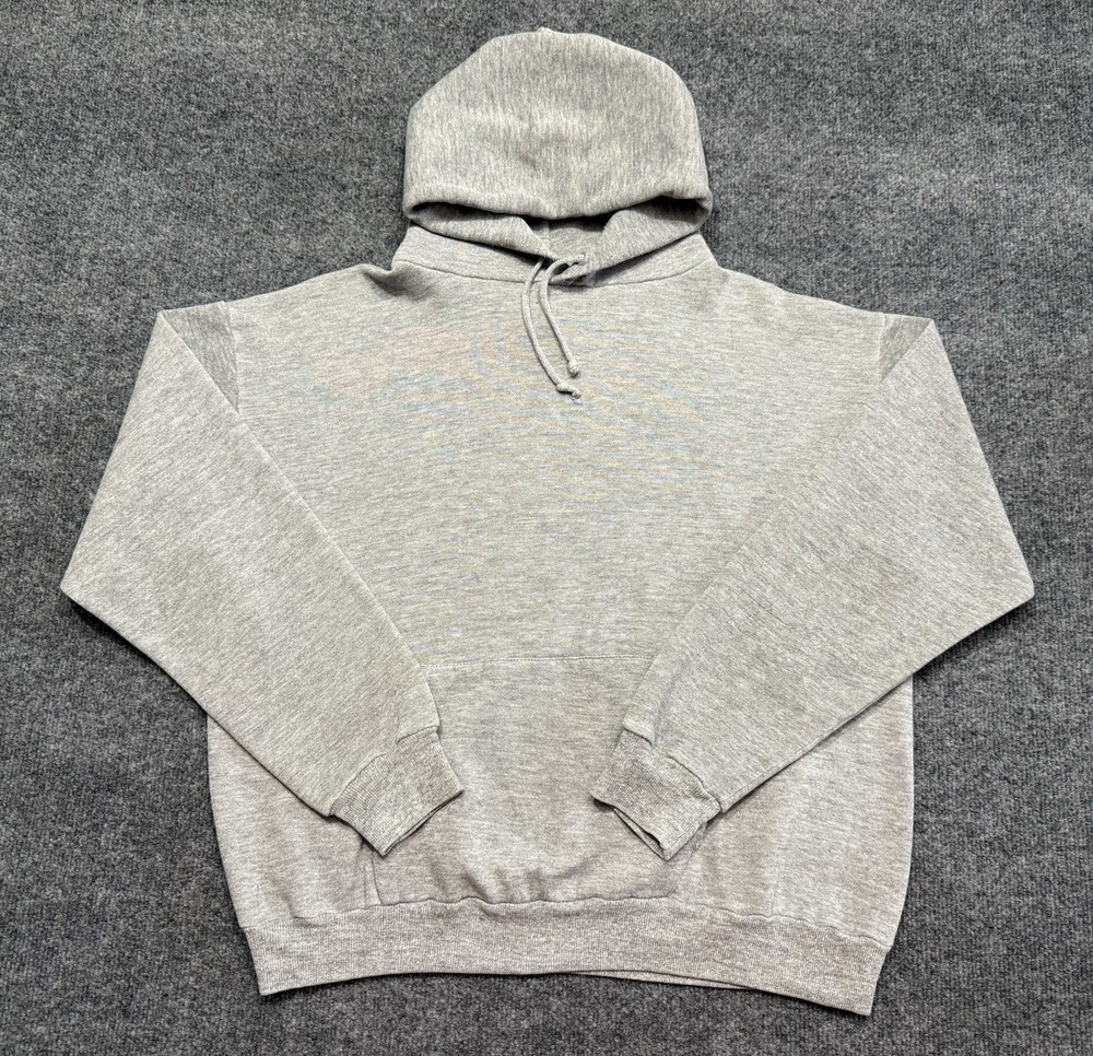 Vintage 80s Sportswear Hoodie Gray Tri Blend Rayon Sweatshirt Made in USA L