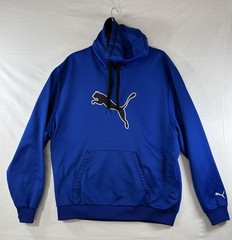 PUMA Men’s Blue Fleece Pullover Hoodie Logo Kangaroo Pocket Drawstring XL