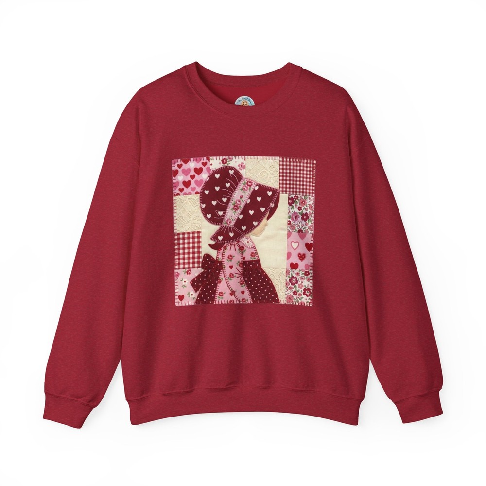 Retro Valentines Sun Bonnet Quilt Style Sweatshirt Folk Art Pullover