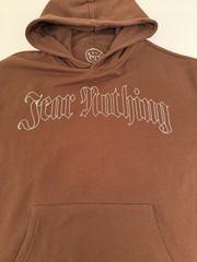 CULA Men Large Hoodie Brown Fear Nothing Psalm 91 Christian Winter Bible Top NEW