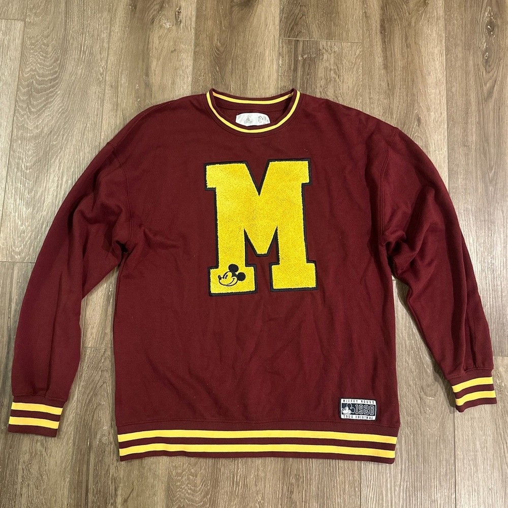 Disney Mickey Mouse Varsity Chenille Letter M Crewneck Pullover Sweatshirt Sz M