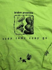 Broken Promises Easy Come Easy Go Hoodie Mens L Neon Green Graphic Streetwear