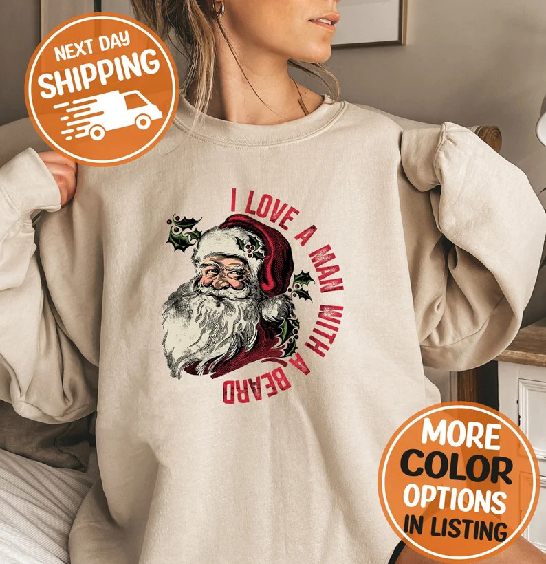 Love Man With Beard Christmas Sweatshirt Holiday Apparel Gift Top Men Women