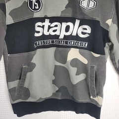 EUC STAPLE Camo Hoodie Size M Logo GOOD LUCK FEAR NONE POSTIVE SOCIAL CONTAGION