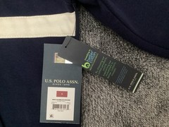 US Polo Assn Striped Navy Blue Pullover Hoodie Fleece Men’s Size S Cotton Blend