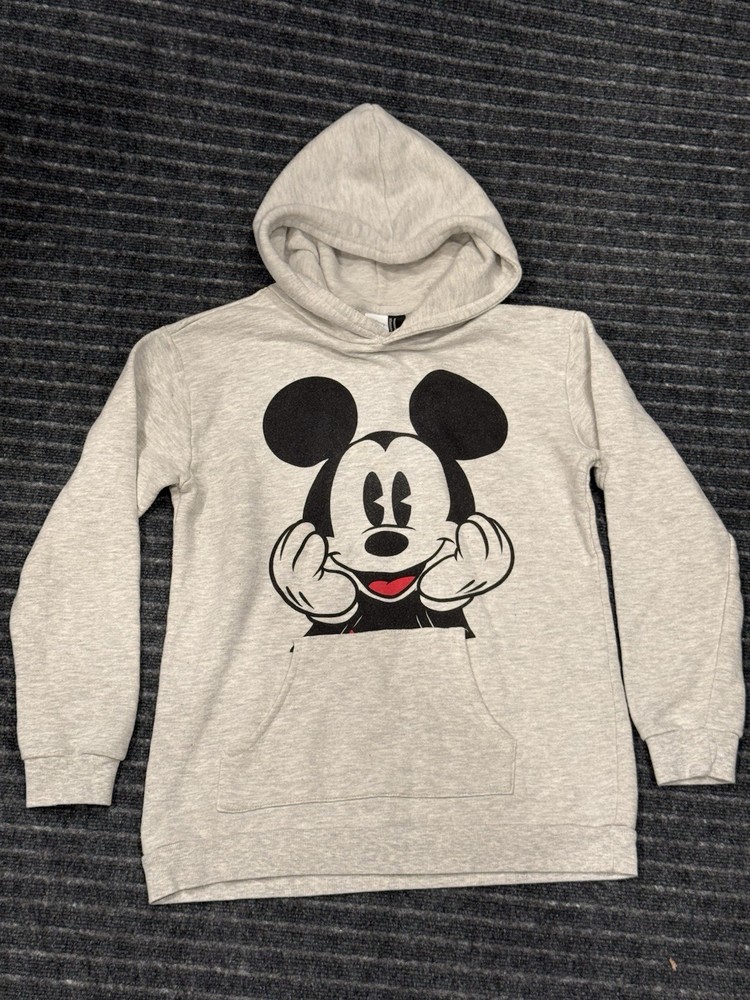 Disney Light Heather Gray Mickey Mouse Graphic Hoodie Size Medium Double Sided