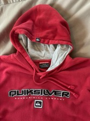 Men’s Vintage Y2K Quiksilver Red Surf Skate Pullover Hoodie Size Large