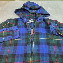 L.L. Bean Flannel Hoodie Mens M Relaxed Fit Full Zip Plaid Blue Green 502092 M