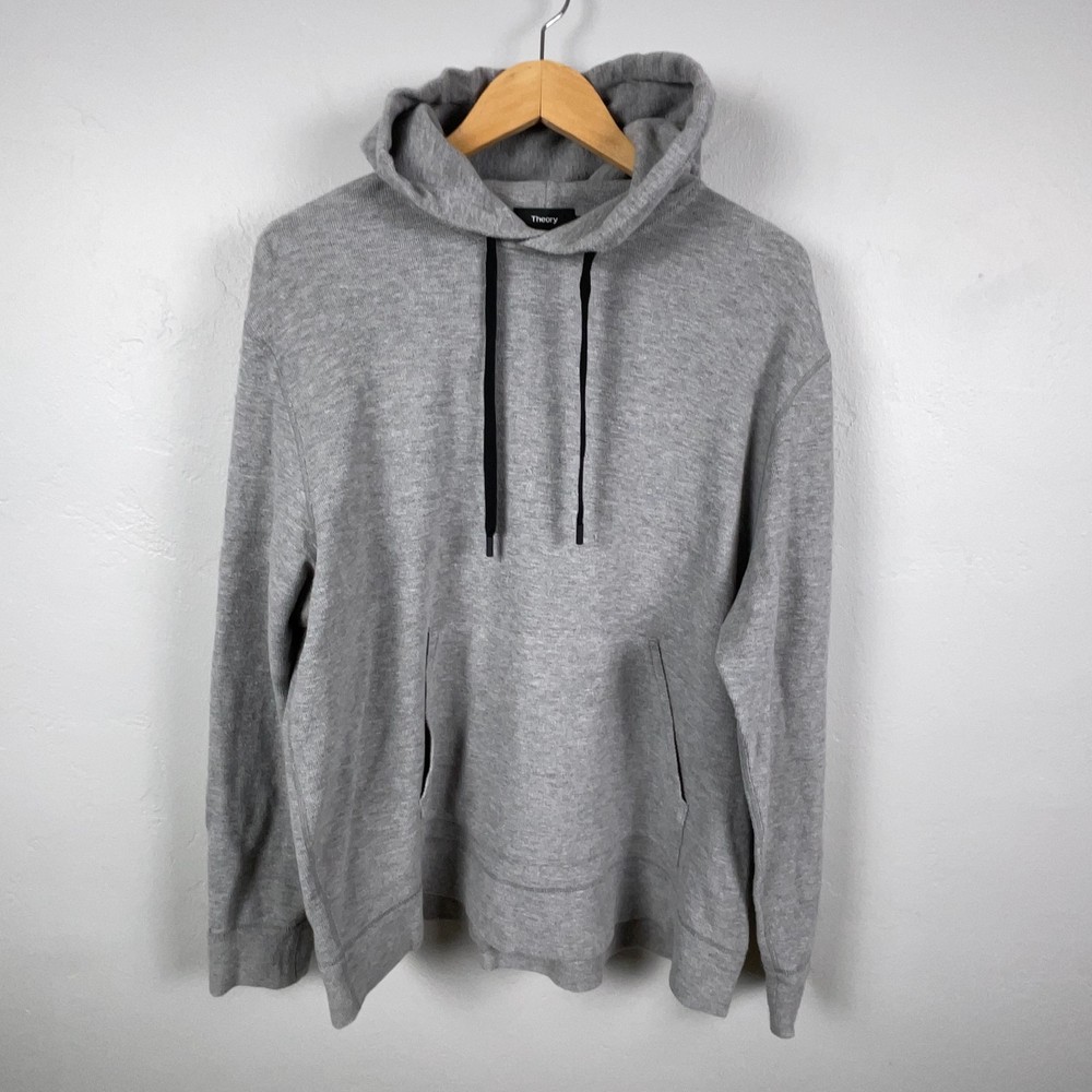 Theory Hoodie Men XL Gray Terrycloth Hooded Sweater Long Sleeve Basic Essential