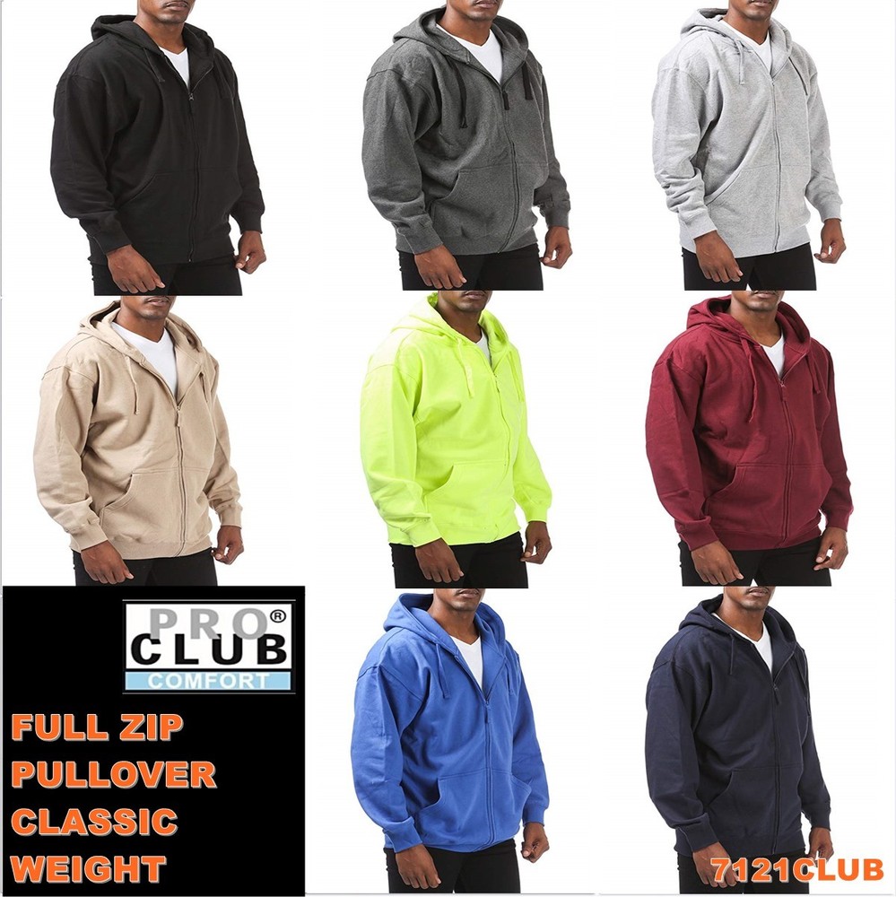 PRO CLUB MEN’S HOODIE FULL ZIP UP PULLOVER COMFORT HOODED SWEATSHIRTS S – 3XL