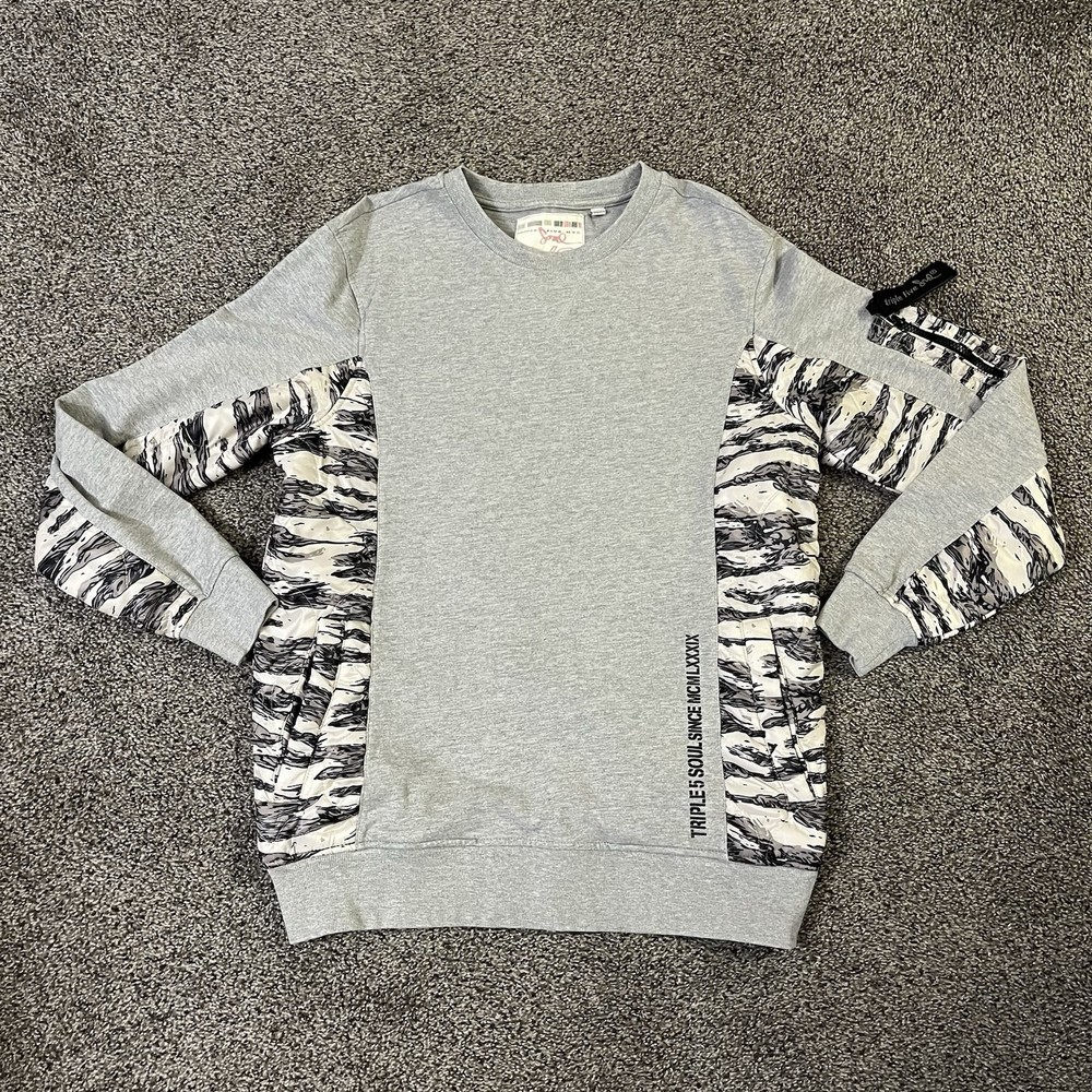 Vtg Triple Five Soul Camo Side Panel Pullover Sweatshirt Mens L Logo Y2K Pockets