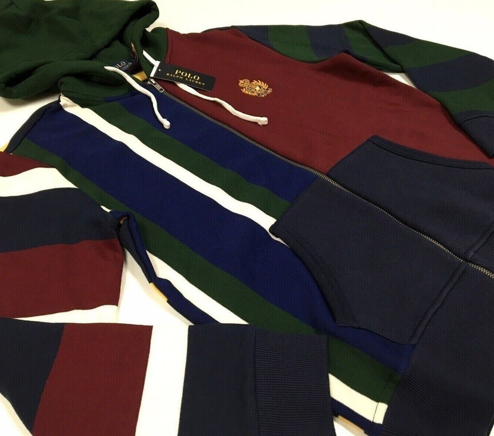 Polo Ralph Lauren VTG Gold Cookie Crest Colorblock Full Zip Fleece Hoodie Jacket