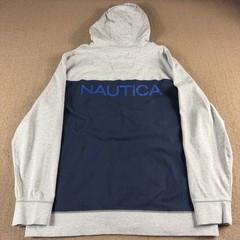 Nautica Long Sleeve Hoodie Sweatshirt Gray White Blue Color Block Size XXL