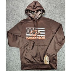 NWT Mossy Oak Hoodie Mens M Brown American Flag Camo Graphic Hunting Pullover