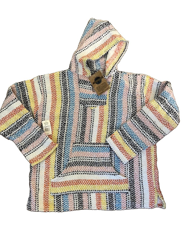 Earth Ragz Baja Hoodie NWT Men’s M Colorful Striped Woven Pullover