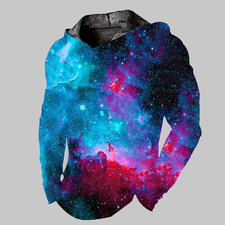 Men Hoodie Hooded T Shirt Colorful Cosmos Graphic Fashion LightWeight Ultra Soft