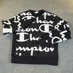 Champion Reverse Weave Mens Large Black White All Over Print Sweatshirt #3973