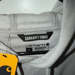 Men’s Carhartt Force Hoodie Large Gray Relaxed Fit Graphic Logo Lightweight