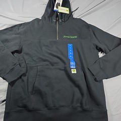 JOHN DEERE Men’s Stitched Logo Heavyweight Hoodie Sweatshirt, Black L NWT