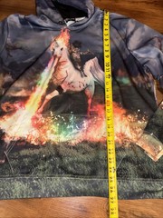 Getonfleek Unisex Hoodie Pullover XL Cat Riding Unicorn Rainbow Colorful Graphic