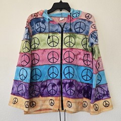 Hippie Peace Sign Hoodie Large Tie Dye Striped Exposed Seam Zip Up Multi Jacket