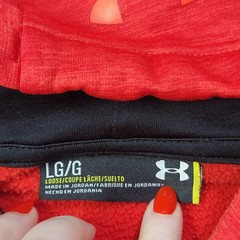 Under Armour Hoodie Mens Large Red Colorblock Loose Fleece Workout Logo