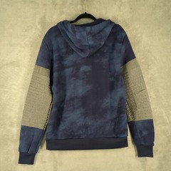NWT $69 TAILORED RECREATION Fleece Tie Dye Hoodie MEDIUM Pleated Sleeve Blue