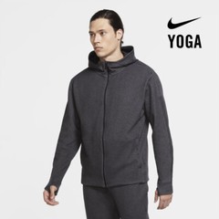 Nike Dri-FIT Yoga Mens Full Zip Hoodie Thumbholes Midweight Jacket Black Large