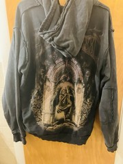 Affliction Denim Killer Distressed Full Zip Up Hoodie Front Back Reaper XL